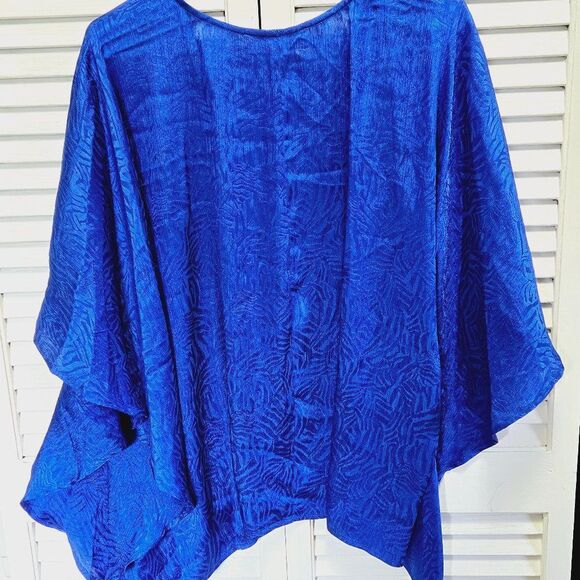 NWT MICHAEL KORS Royal Blue Zebra Plisse Handkerchief Hem Poly Top/Tunic Sm/Med - Picture 6 of 11